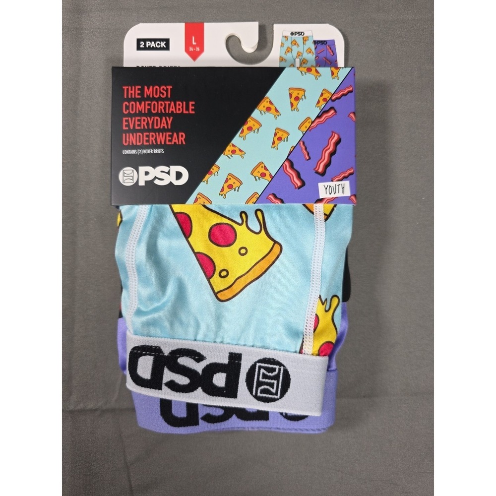 PSD Boxer briefs YOUTH L 24-26 Pizza Bacon 2 PAIR no ride no rubbing no itching